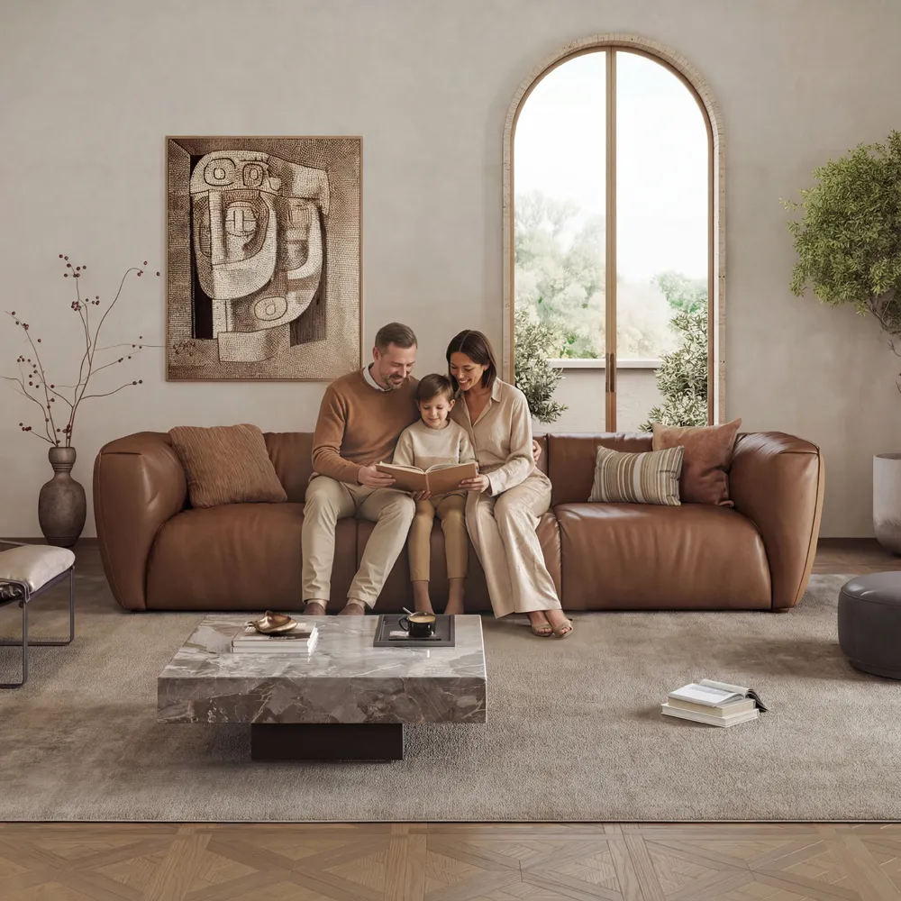 91 Inch Brown Genuine Leather Loveseat Sofa Mid Century Modern Couch1