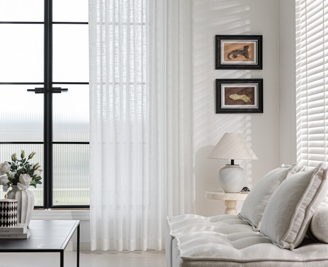 A bright, airy living room with minimalist decor.