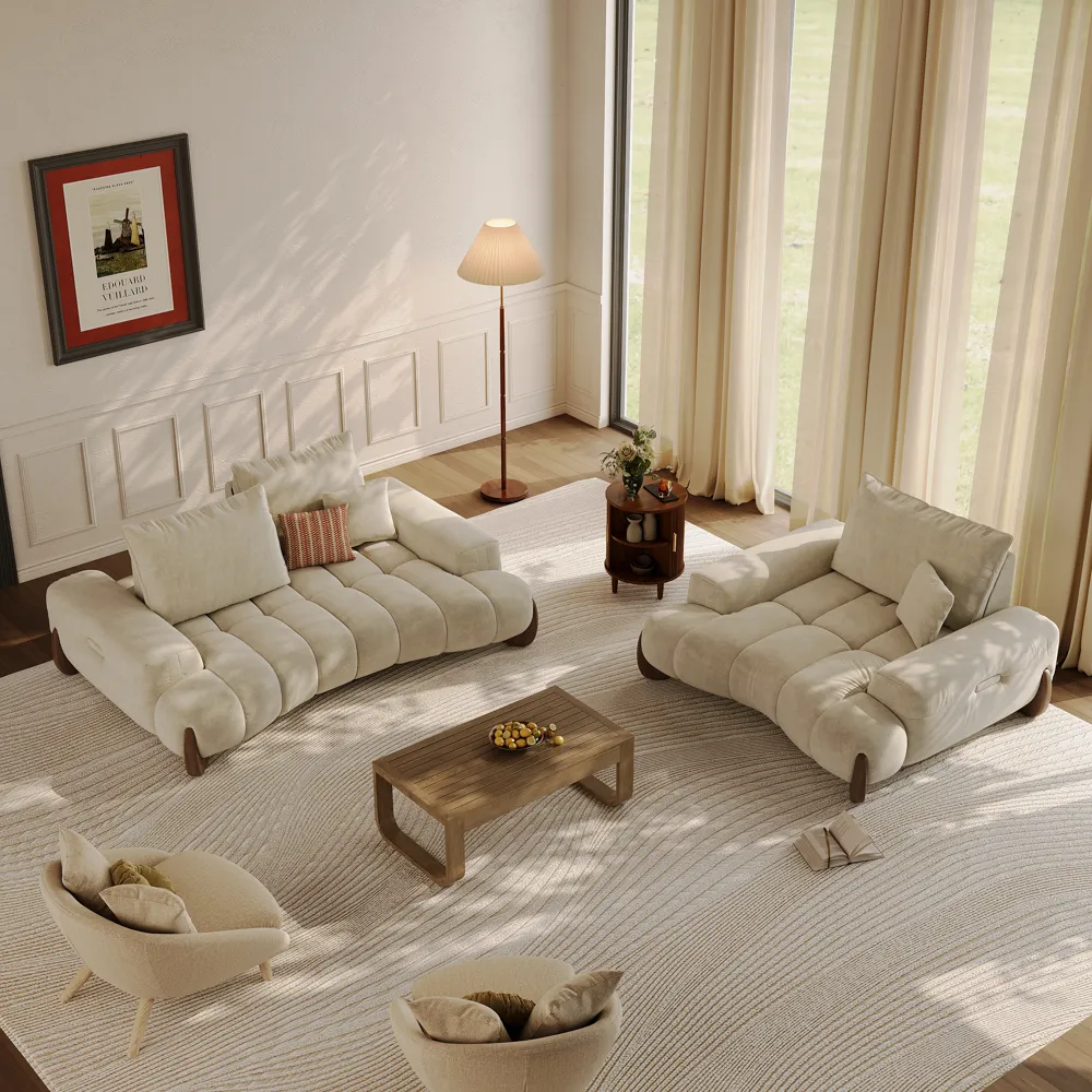 Arlo - 1-2 Seater Mid Century Beige Pet-Friendly Fabric Sofa Set with Adjustable Cushions