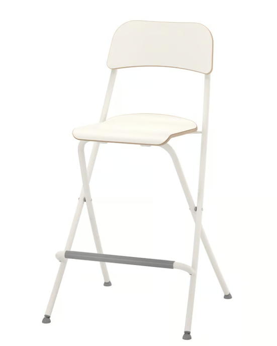 Bar stool with backrest, foldable, counter height white white