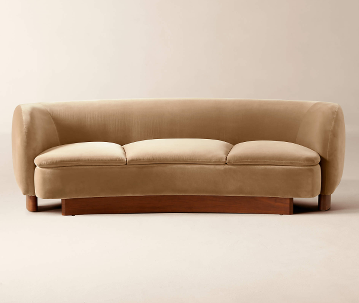 CB2 Muir Camel Velvet Curved Sofa