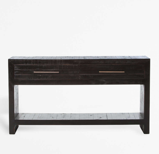 Crate & Barrel Theo Rectangular Black Acacia Wood Storage Console Table