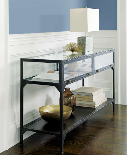 Crate & Barrel Ventana Rectangular Black Iron and Glass Storage Console Table