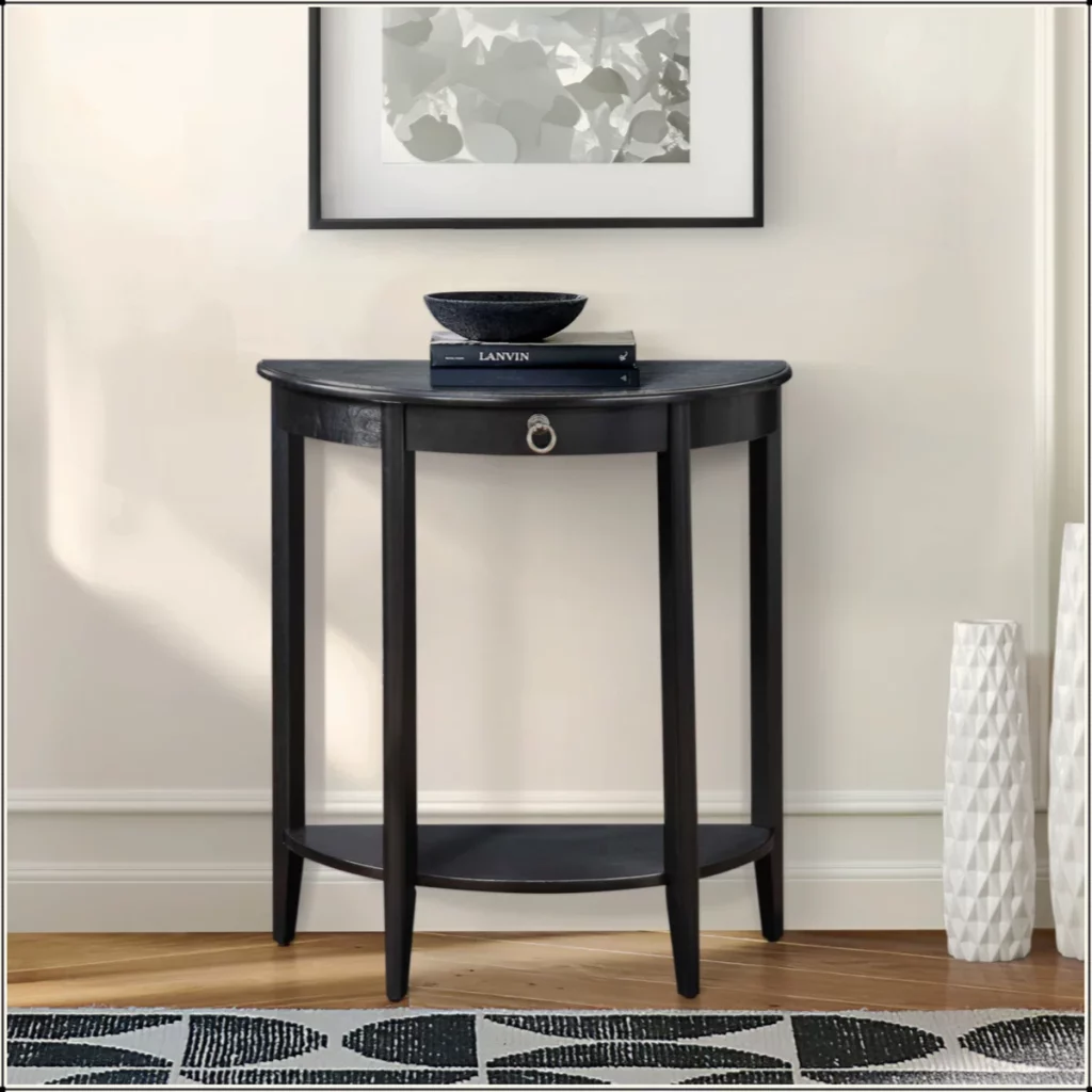 Ebern Designs Half Moon Console Table with Open Compartment