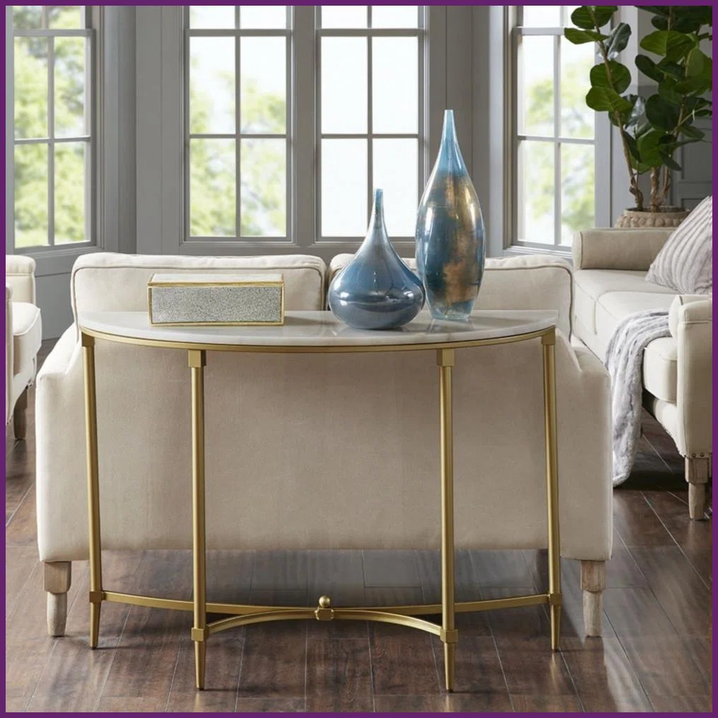 Elegant White Marble Coffee Table with Gold Metal Legs – Traditional Style for Living Room & Home Office