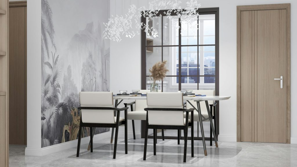 Elegant dining room with table and chairs