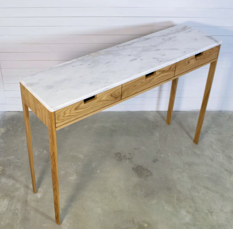 Handmade Oak & Marble Entry Console Table Scandinavian Design