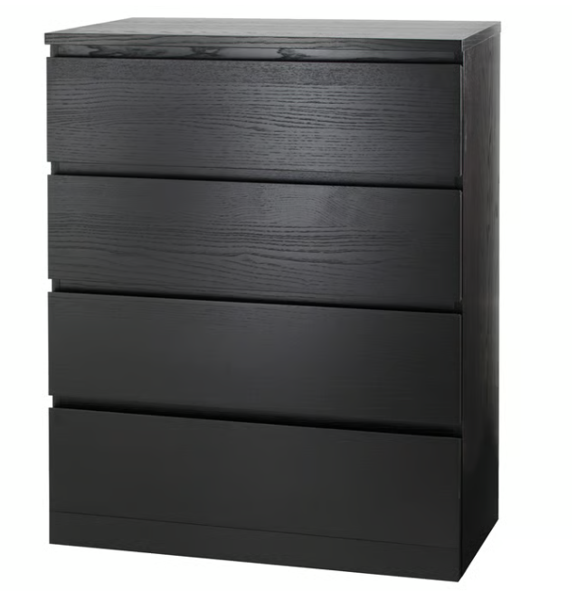 IKEA MALM Chest of 4 Drawers, Black-Brown
