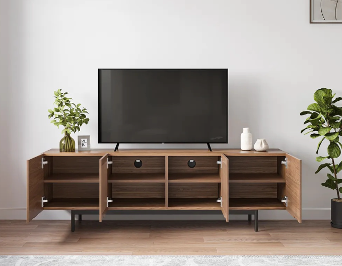 Interior shelves of mid century modern TV stand with durable finish