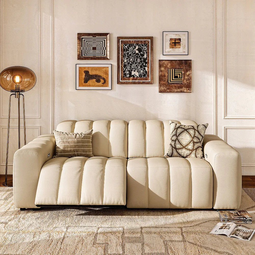 Luxury Top-Grain Leather Dual Power Loveseat beige