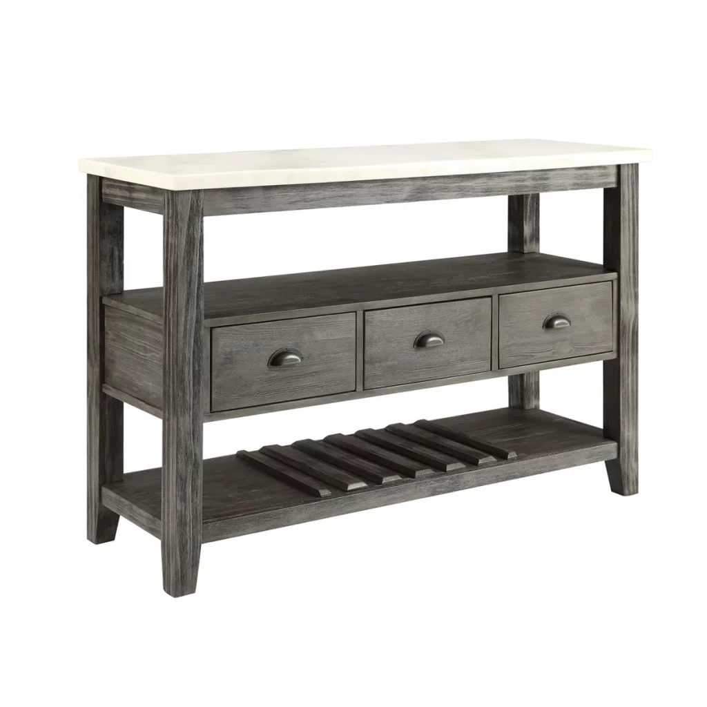Merel White Marble Top & Gray Oak Finish Server