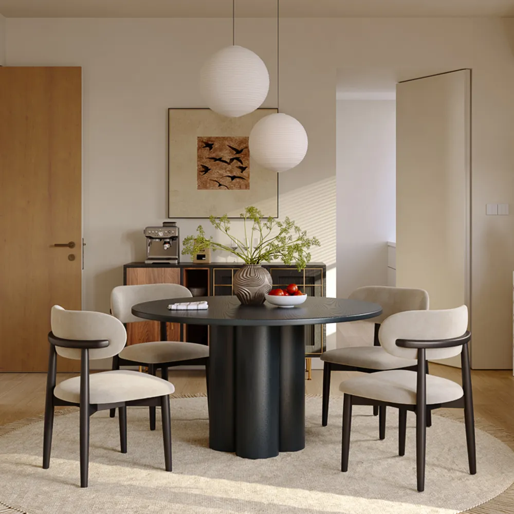 Mid-Century Modern Round Wood Dining Table for 4