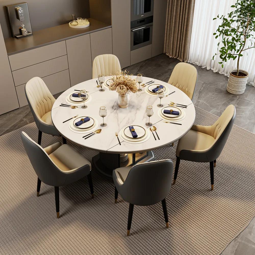 Modern Extendable Round Dining Table for 6