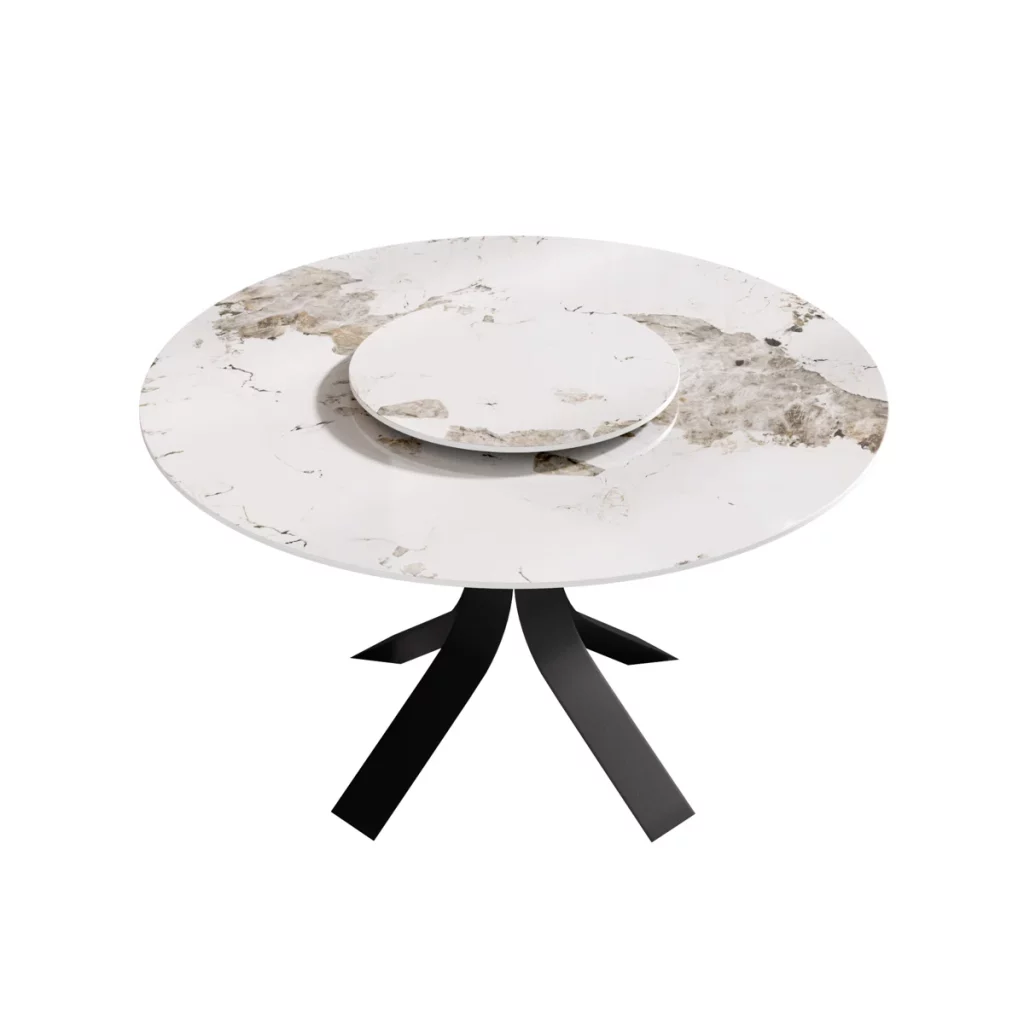 Modern Round Sintered Stone Dining Table With Lazy Susan