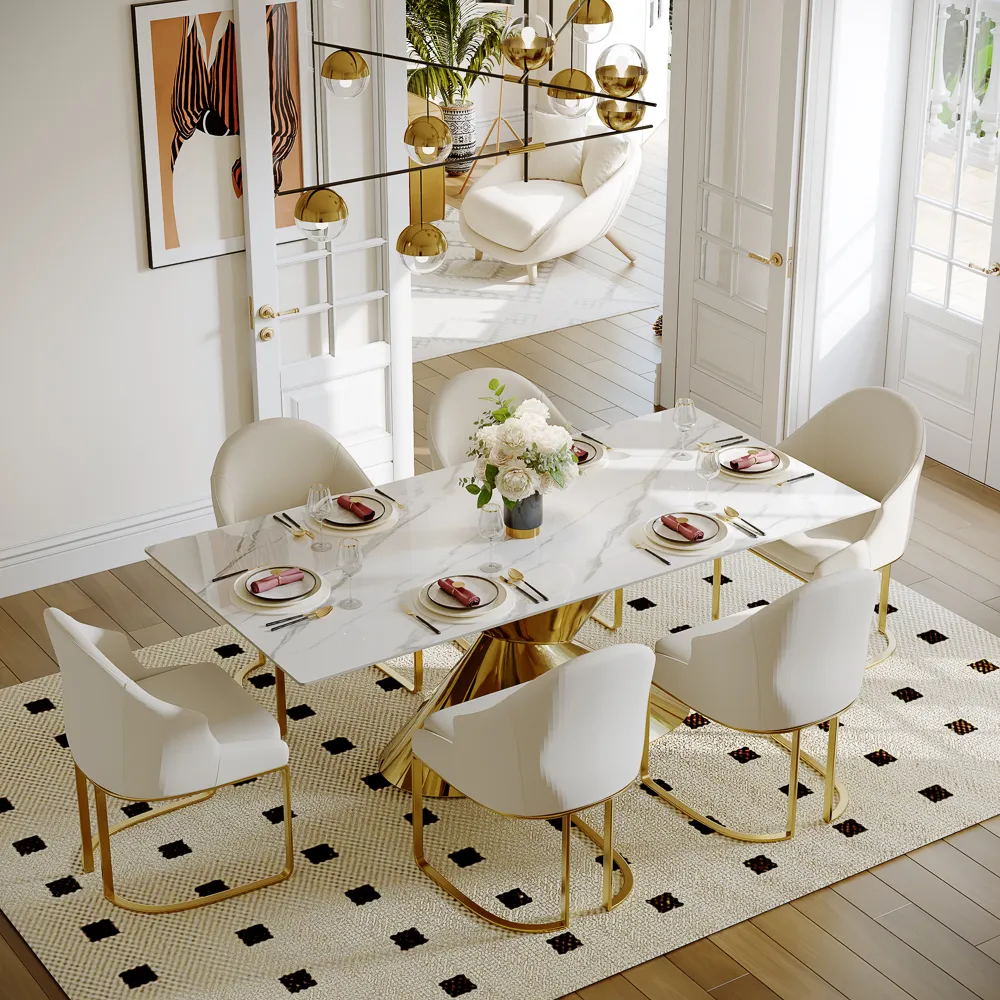 Modern White Sintered Stone Dining Table for 6