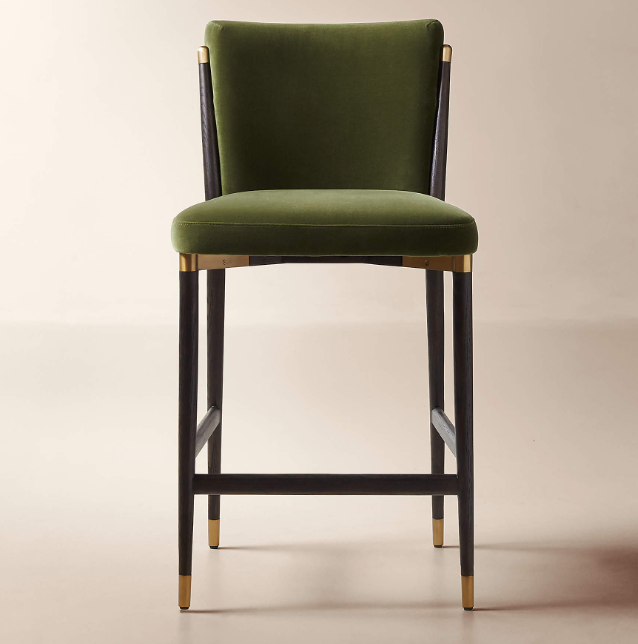 Norrie Forest Green Velvet Dining Counter Stool