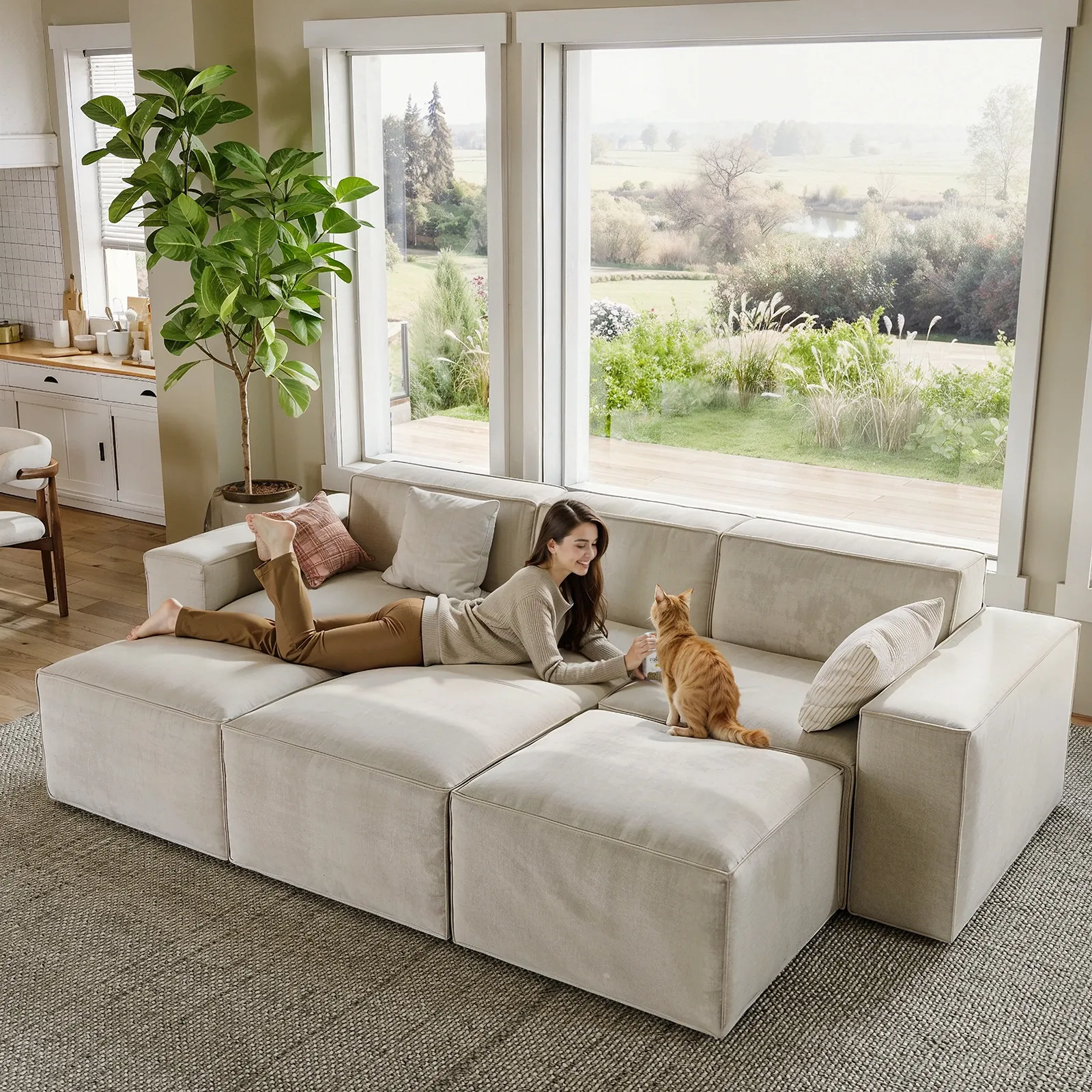 POVISON Barrett Cat-Scratch Fabric Chaise Sectional