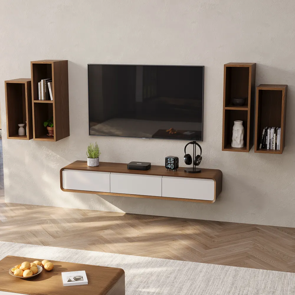 POVISON Floating TV Stand with 4 Modular Wall Cabinets