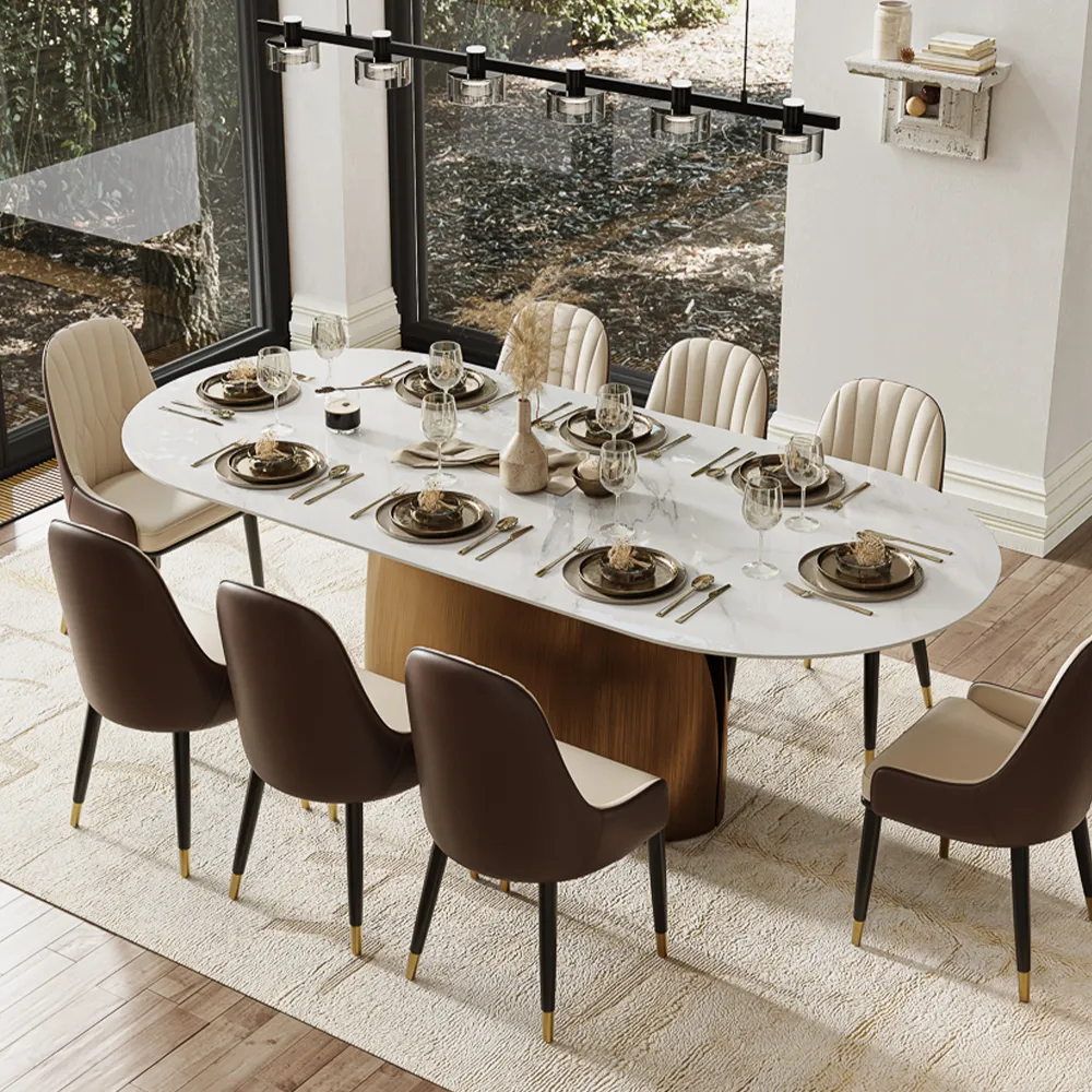 POVISON Modern Classic Pedestal Oval Dining Table for 8