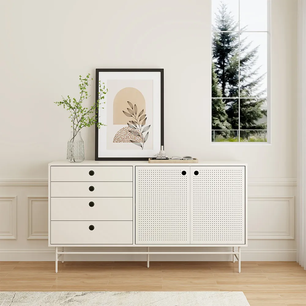Povison French Cream Style White Iron Sideboard