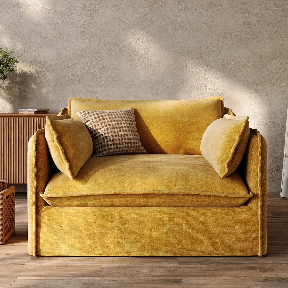 Povison Luna-Yellow Linen Single Sofa