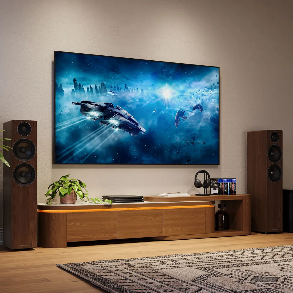 Povison Mid-Century Modern Extendable TV Stand with LED Lights