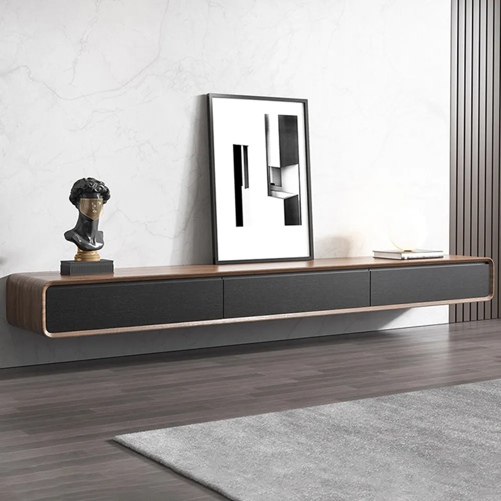 Povison Minimalist Wall-Mounted Rubber Wood Floating TV Stand