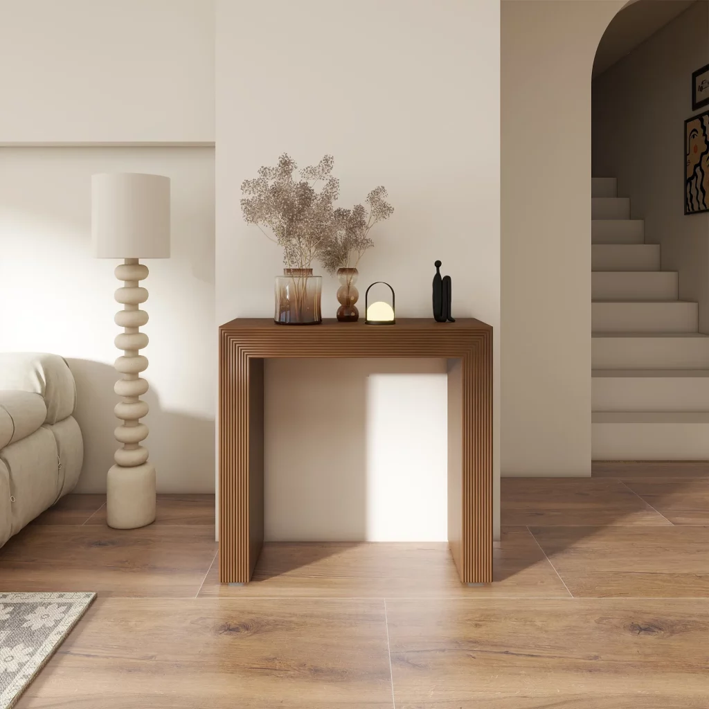 Povison Modern Wood Console Table with Red Oak Finish