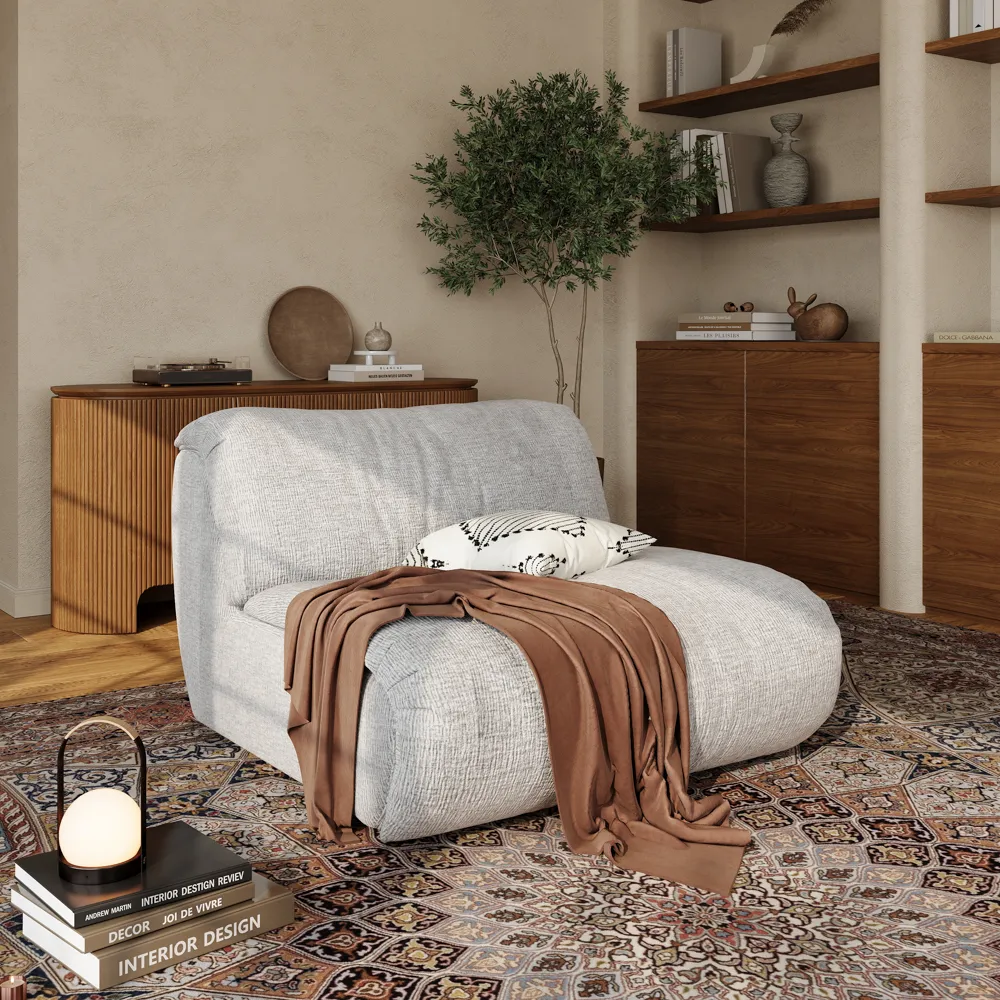 Povison Modular White Armless Sofa with Waterproof Chenille Fabric