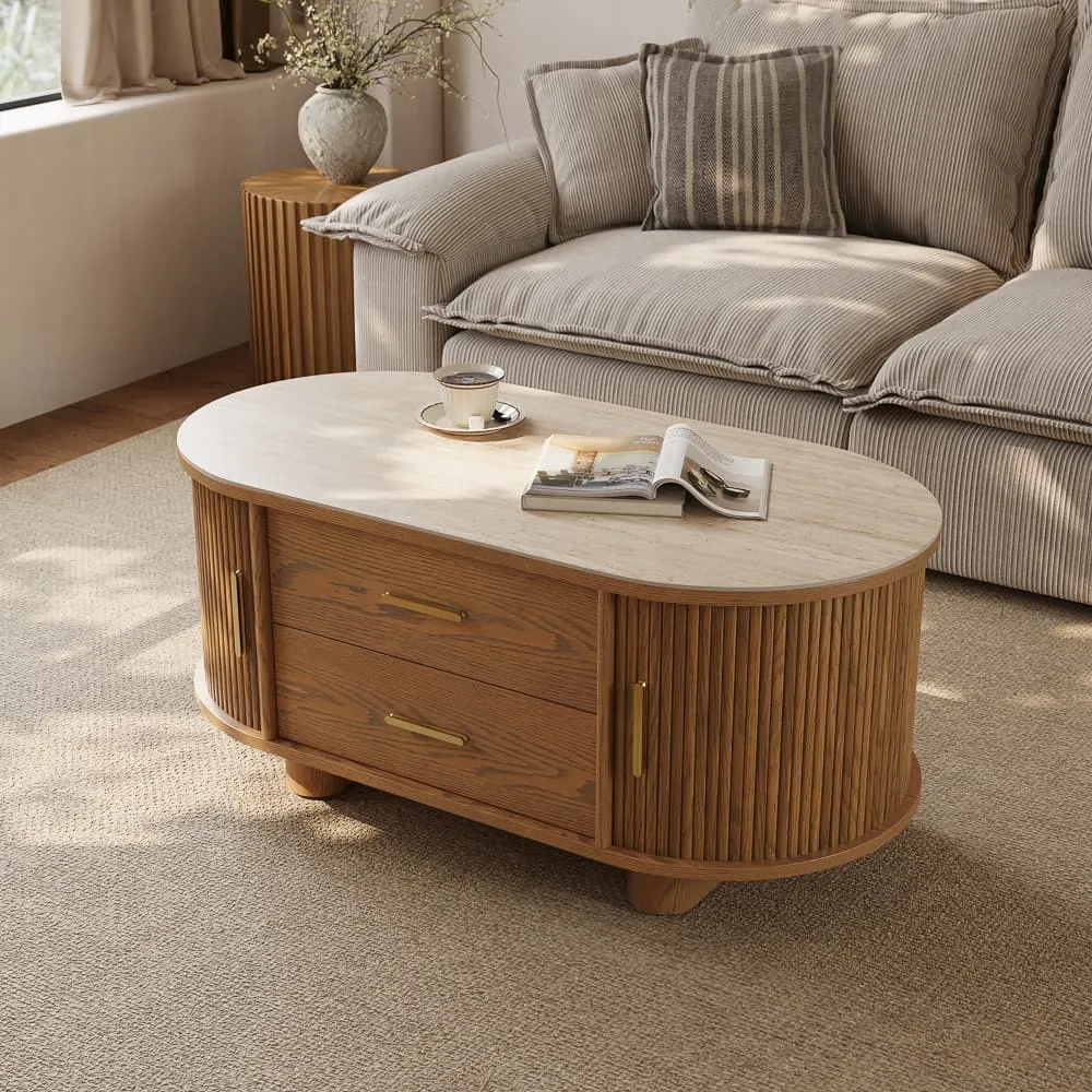 Povison Oval Coffee Table with Sintered Stone Top