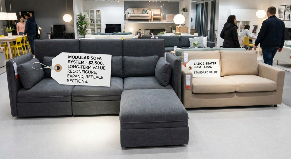 Price comparison between a modular sofa and a standard couch