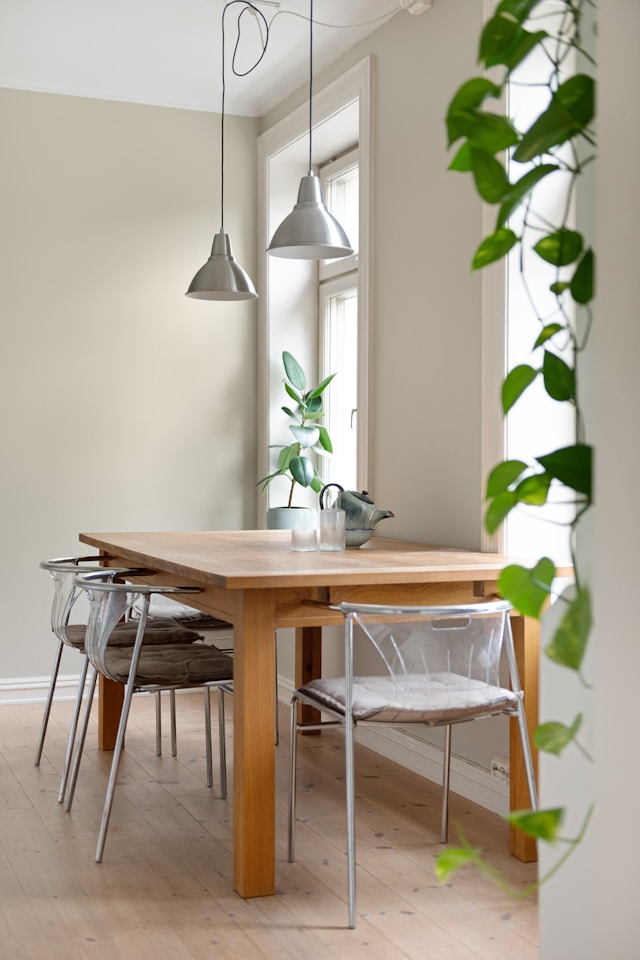 Simple wooden dining table setup