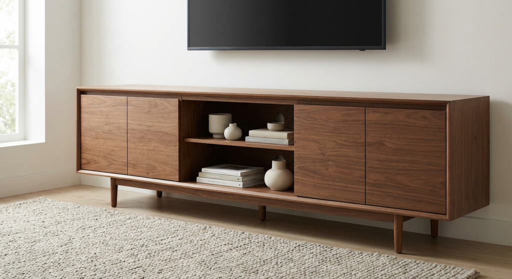 Storage TV stand with hybrid design