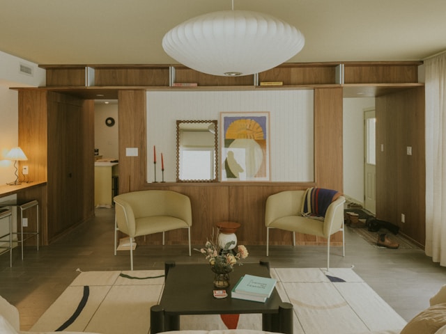 Stylish living room with mid-century modern design.