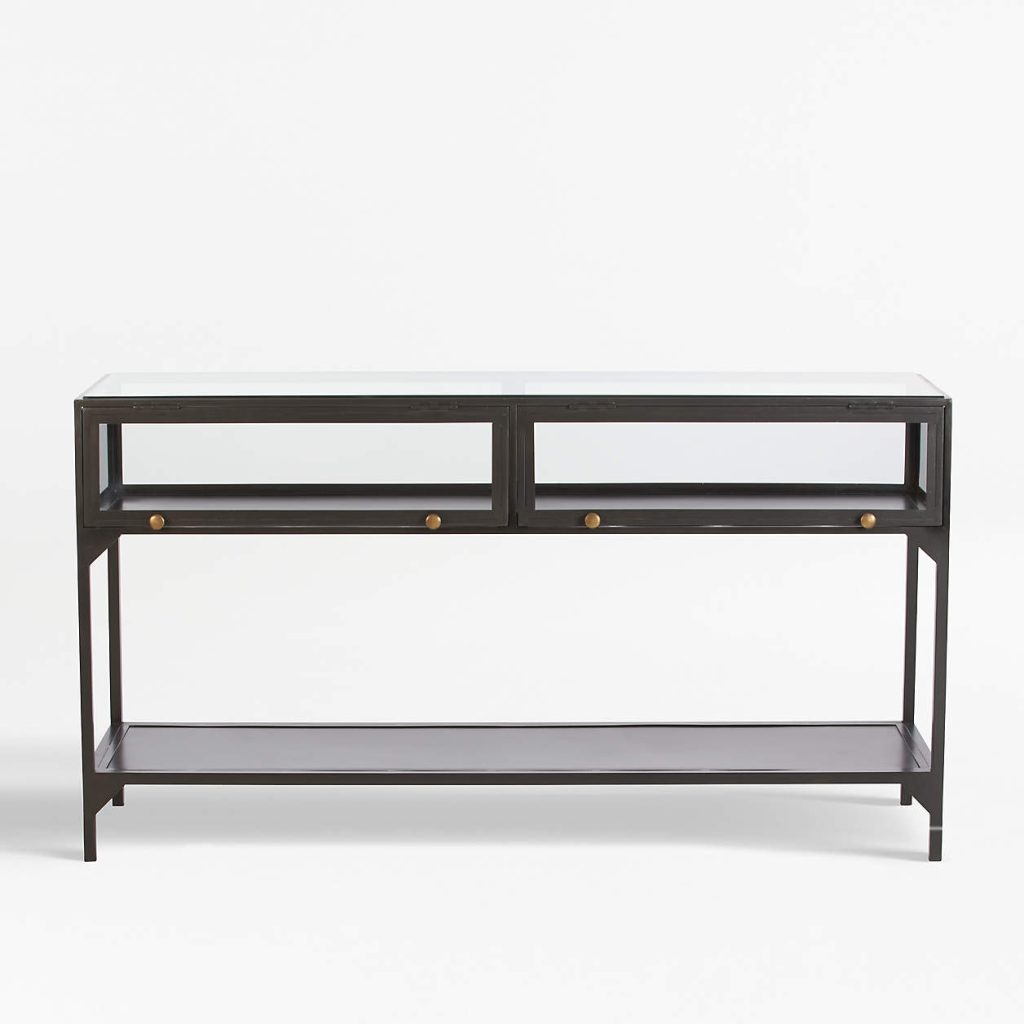 Ventana 54 Rectangular Black Iron and Glass Storage Console Table