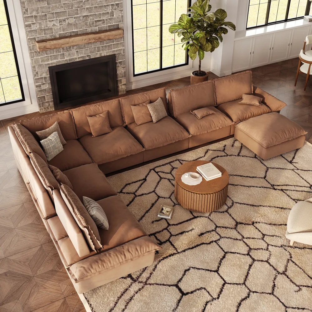 234 Inch Sailboat U-Shaped Deep-Seat Sectional Couch with Ottoman