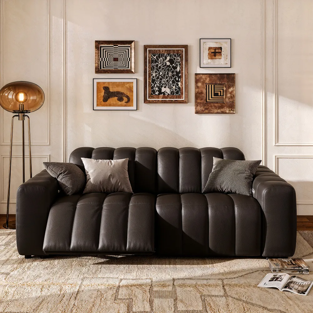 88 Luxury Top-Grain Leather Dual Power Loveseat