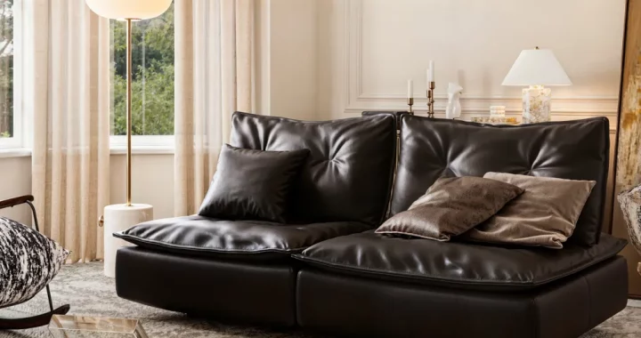 Black Leather Tufted Loveseat Sofa with Adjustable Backrest