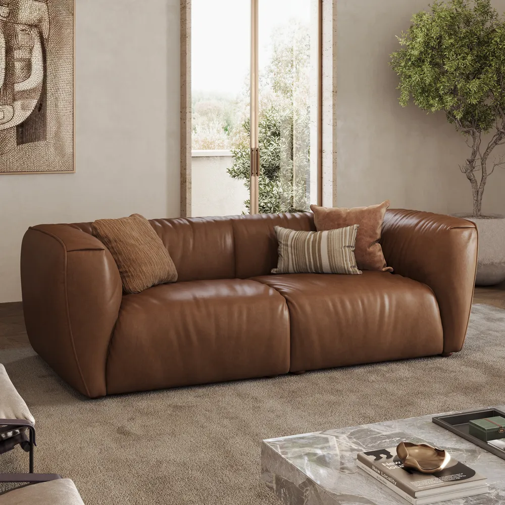 Brown Genuine Leather Loveseat Sofa
