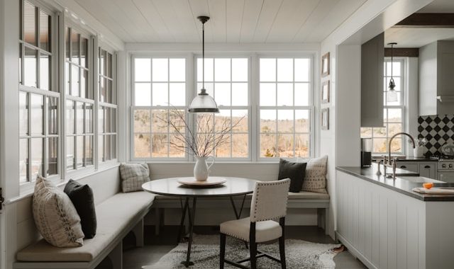 Cozy breakfast nook with built-in seating and dining table