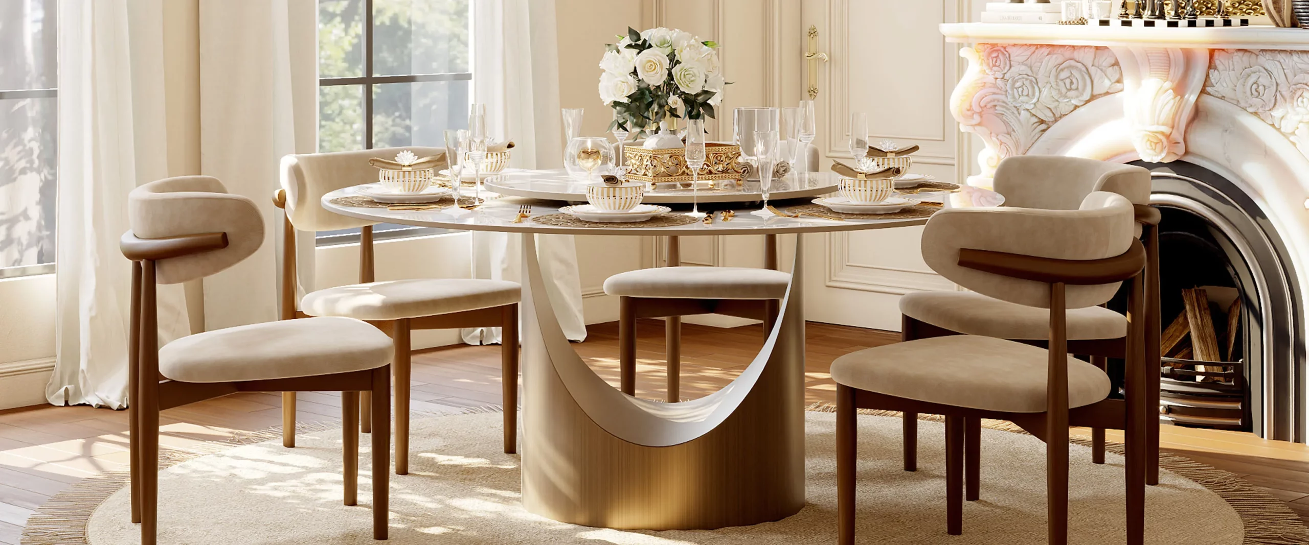 Hobart-Round Glossy Sintered Stone Dining Table