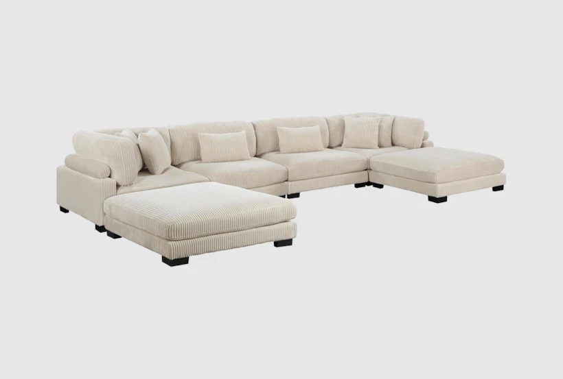 Living Spaces Ellery Beige Corduroy 6-Piece Modular Sectional with Ottomans