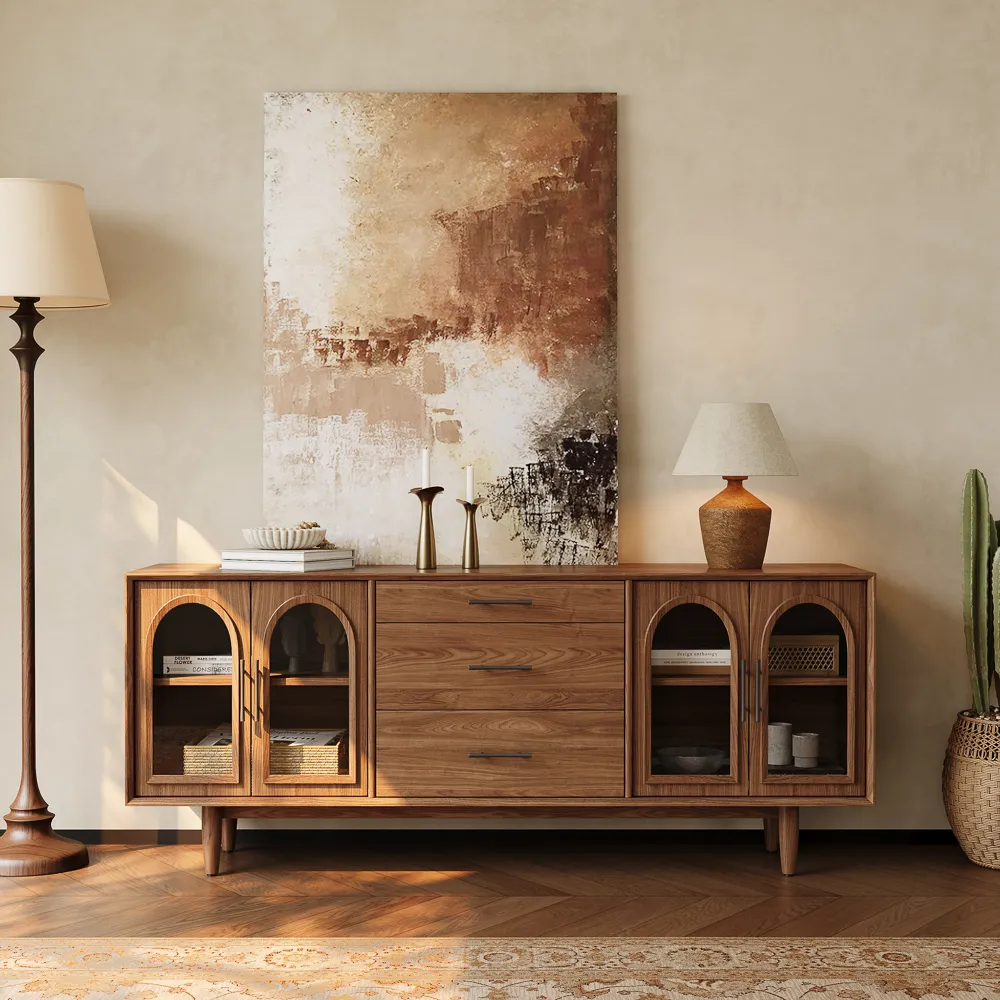 MCM Arched Glass Doors TV Stand