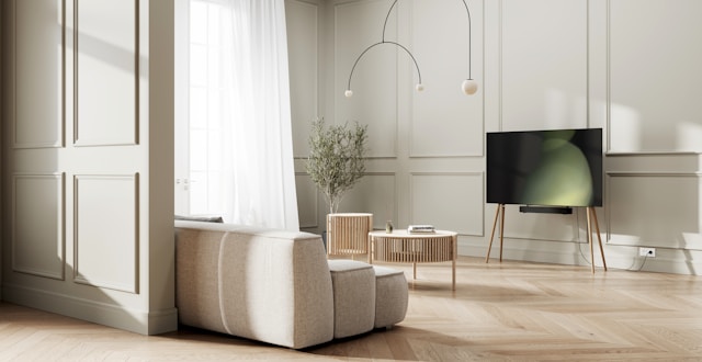 Minimalist Mid-Century Modern inspired TV stands will have a great effect with little space