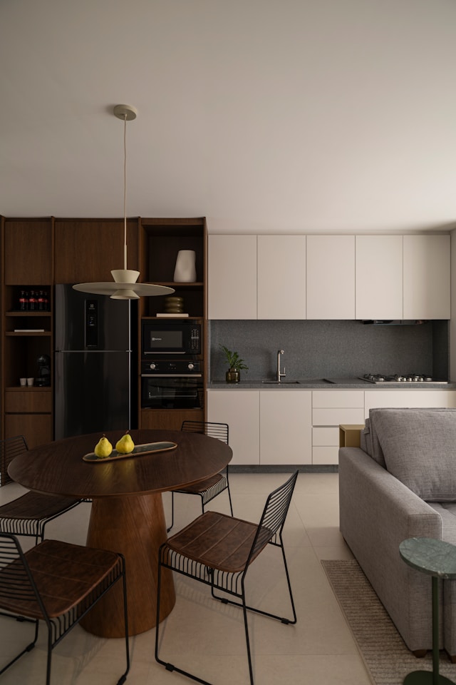 Modern kitchen and dining area with minimalist design