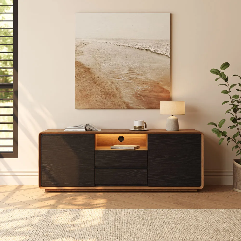 POVISON Mid-Century Modern TV Stand with LED Lights