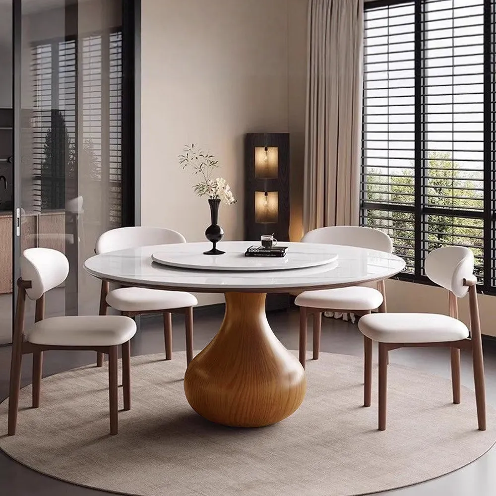 POVISON Round Dining Table with Lazy Susan-3