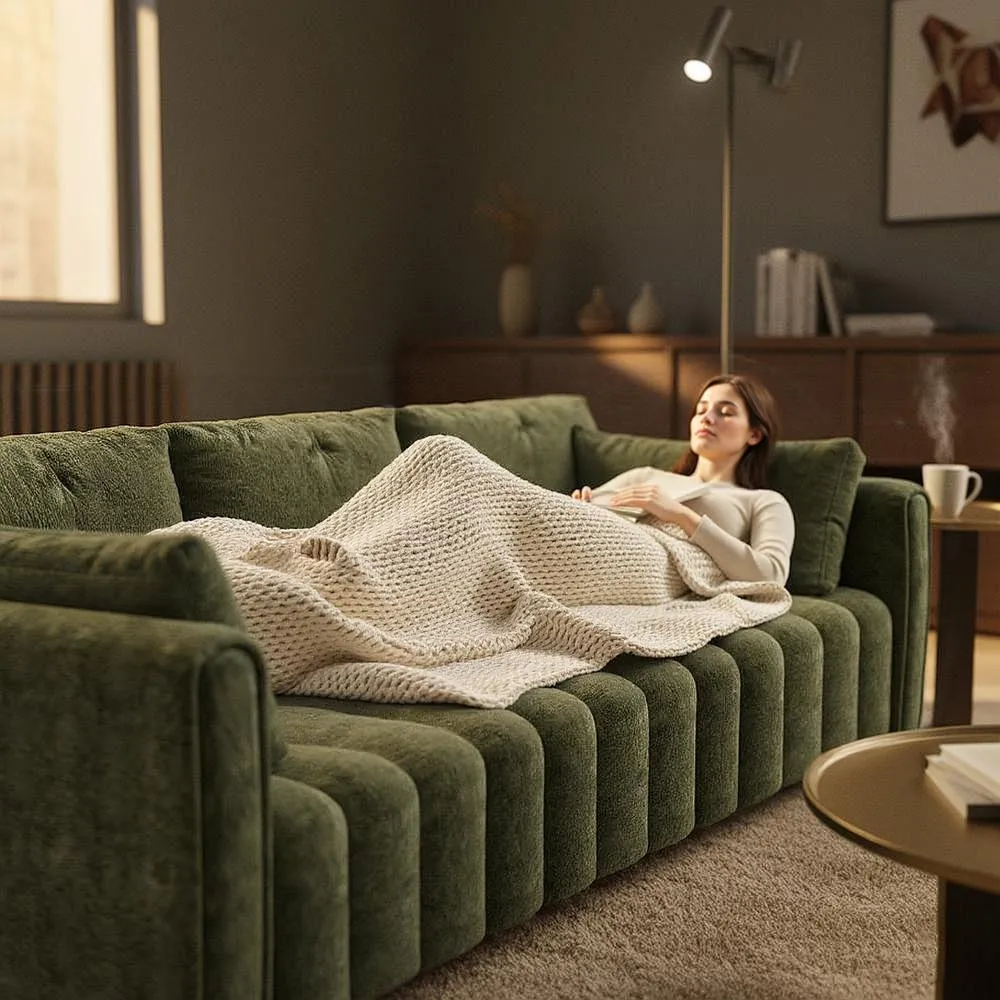 Retro Hand -Tufted Green Chenille Sofa