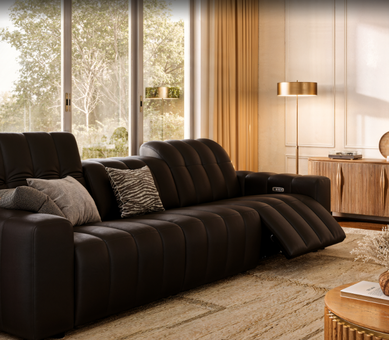 Dual Power Leather Recliner Sofa