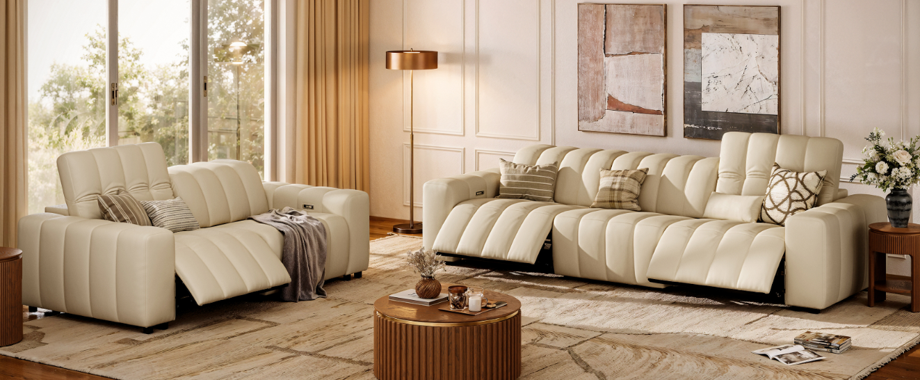 Dual Power Reclining Sofa Set in living room